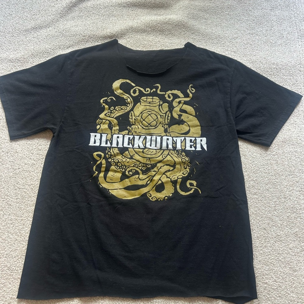 Black Graphic T-Shirt with Gold Octopus Design